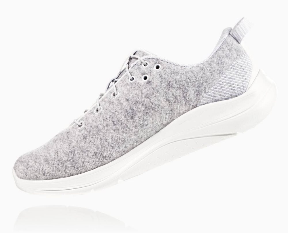 Hoka Hupana Flow Wool Wide Lunar Rock/Blanc De Blanc | 28376WLIZ